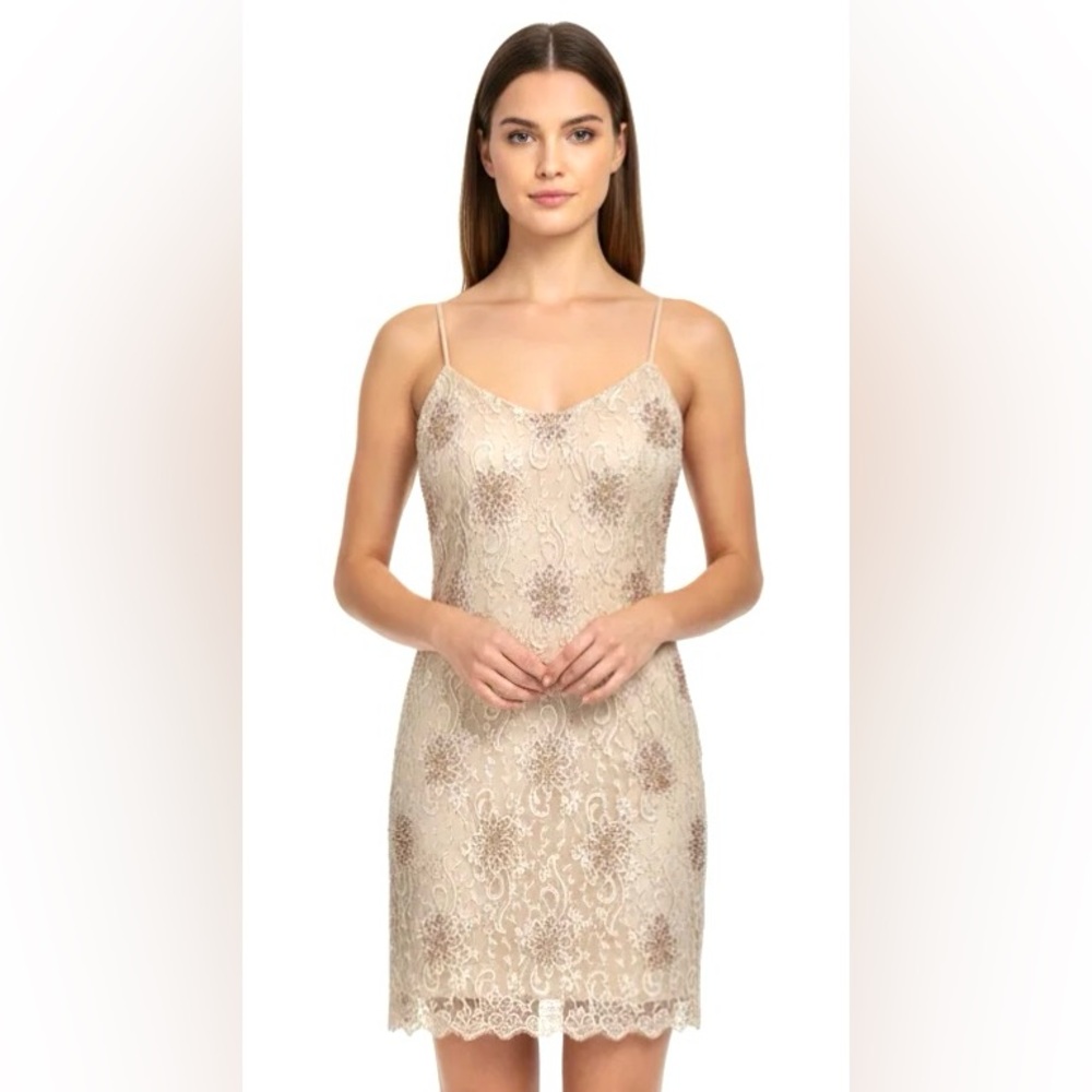 Hugo Buscati Gold and Cream Floral Dress with beads